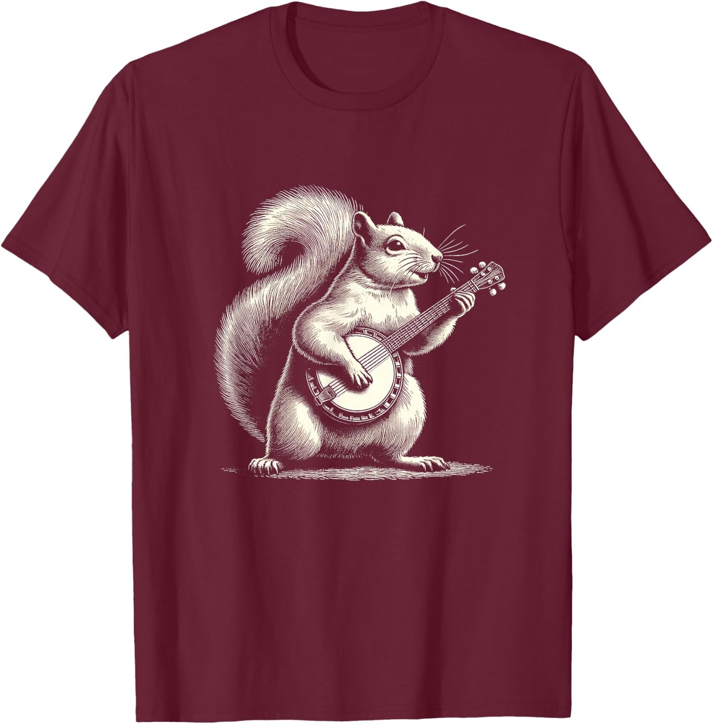 Squirrel Playing Banjo Graphic Art Design T-Shirt - T-Shirt | Maroon