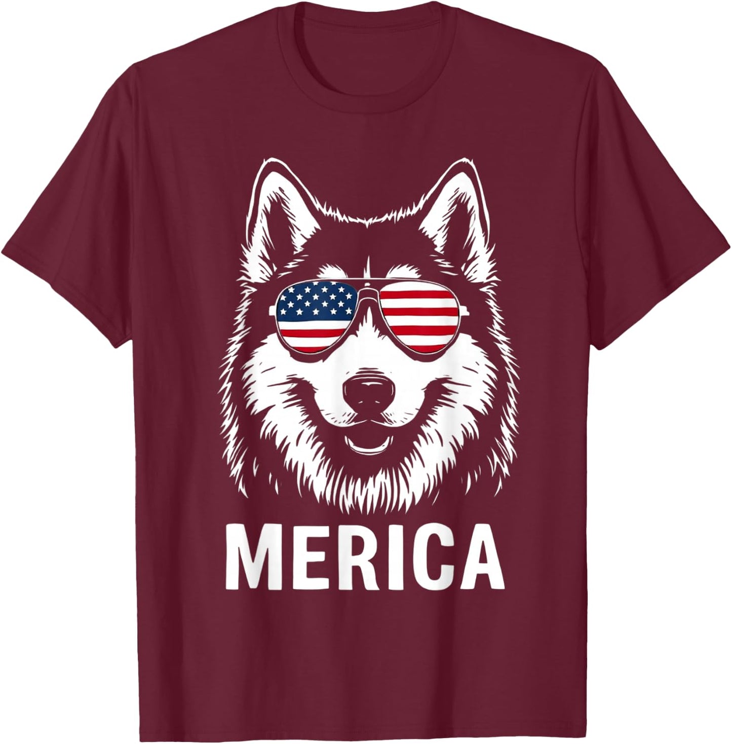 American Flag Merica husky dog 4th Of July kids women men T-Shirt - T-Shirt | Maroon