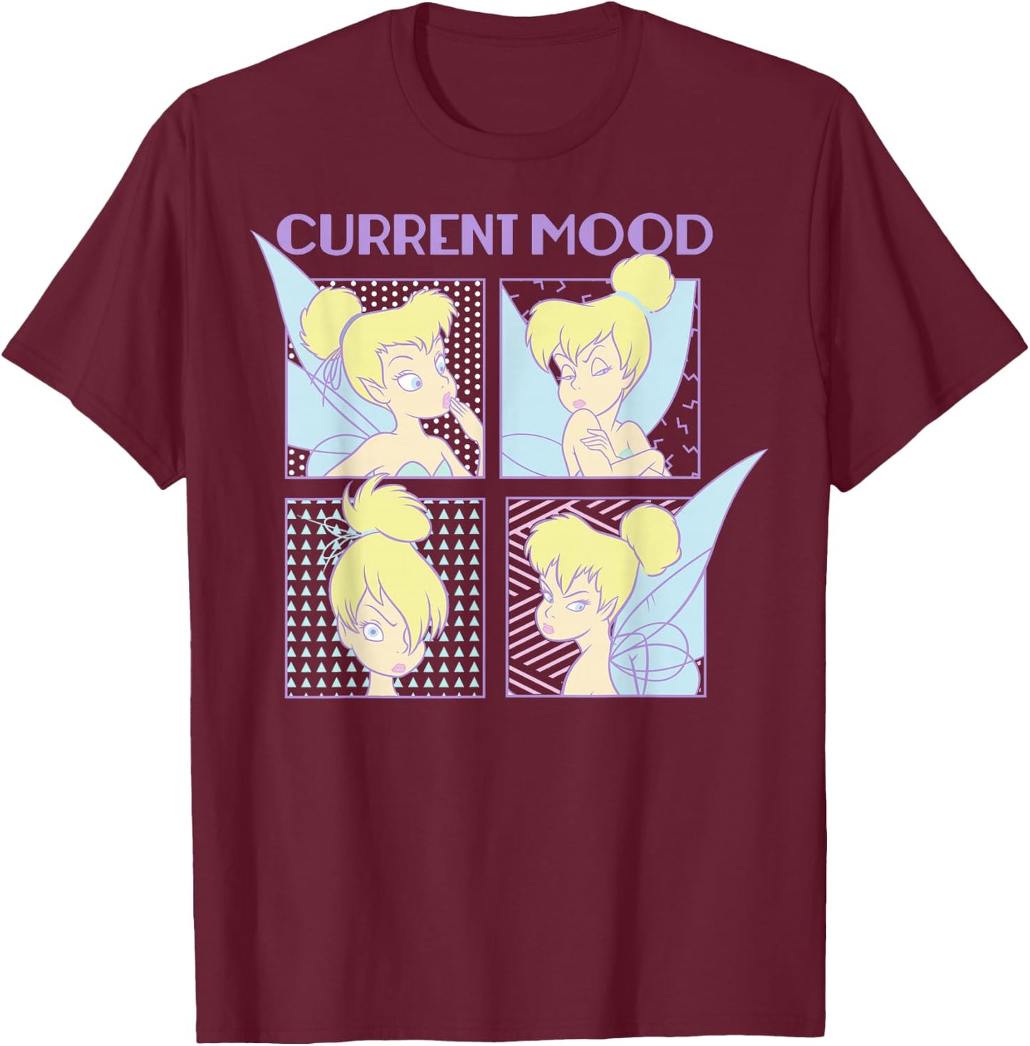 Disney Peter Pan Tinkerbell Current Mood Portrait Panels Small T-Shirt - T-Shirt | Maroon