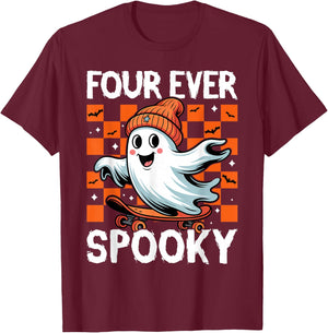 Four Ever Spooky 4th Birthday Halloween Skateboarding Ghost T-Shirt - T-Shirt | Maroon