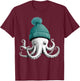 Octopus With Winter Hat T-Shirt - T-Shirt | Maroon