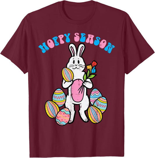 Hoppy Season Easter Bunny Egg Rose Men Boys Kids Teens Youth T-Shirt - T-Shirt | Maroon