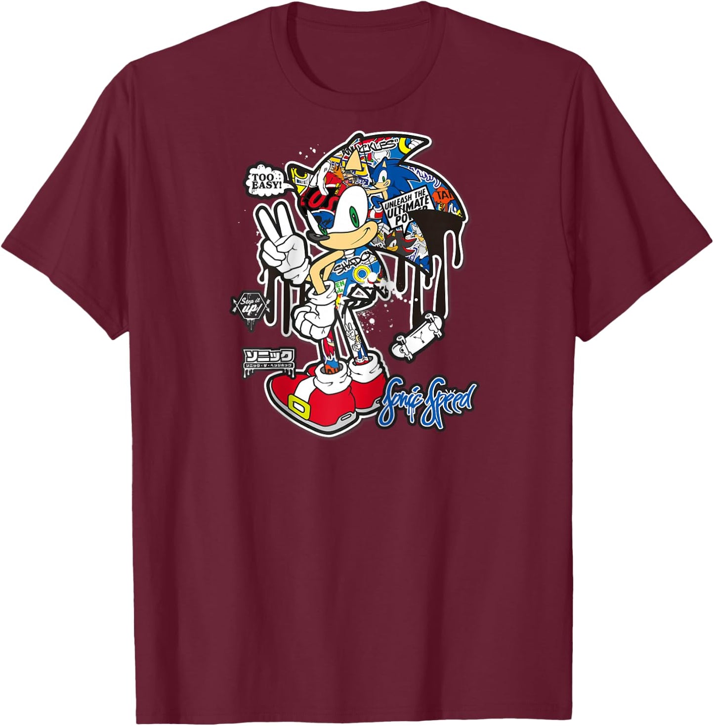 Sonic the Hedgehog Sticker Sonic Speed Raglan Baseball T-Shirt - T-Shirt | Maroon