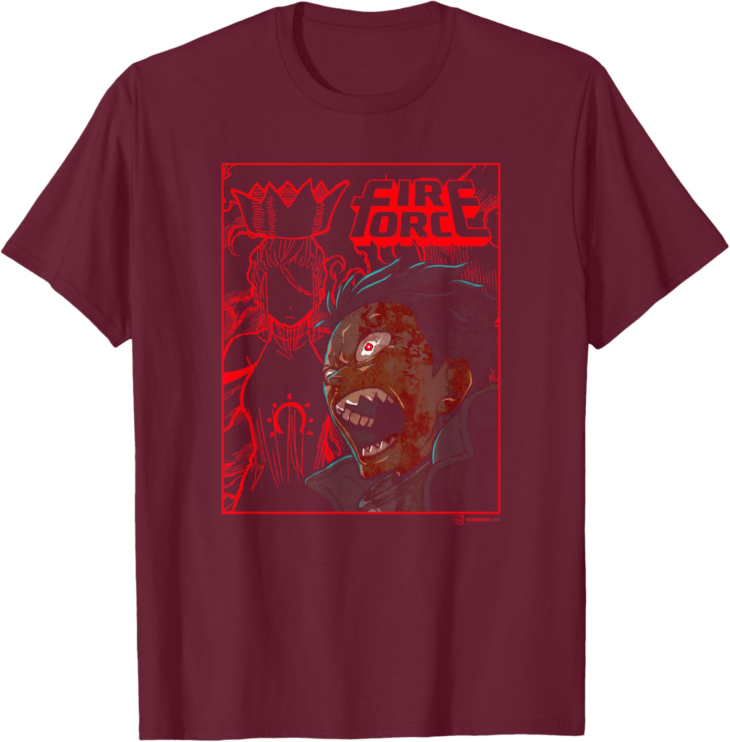 Ripple Junction x Fire Force Shock Shinra Haumea Silhouette , Black, S T-Shirt - T-Shirt | Maroon