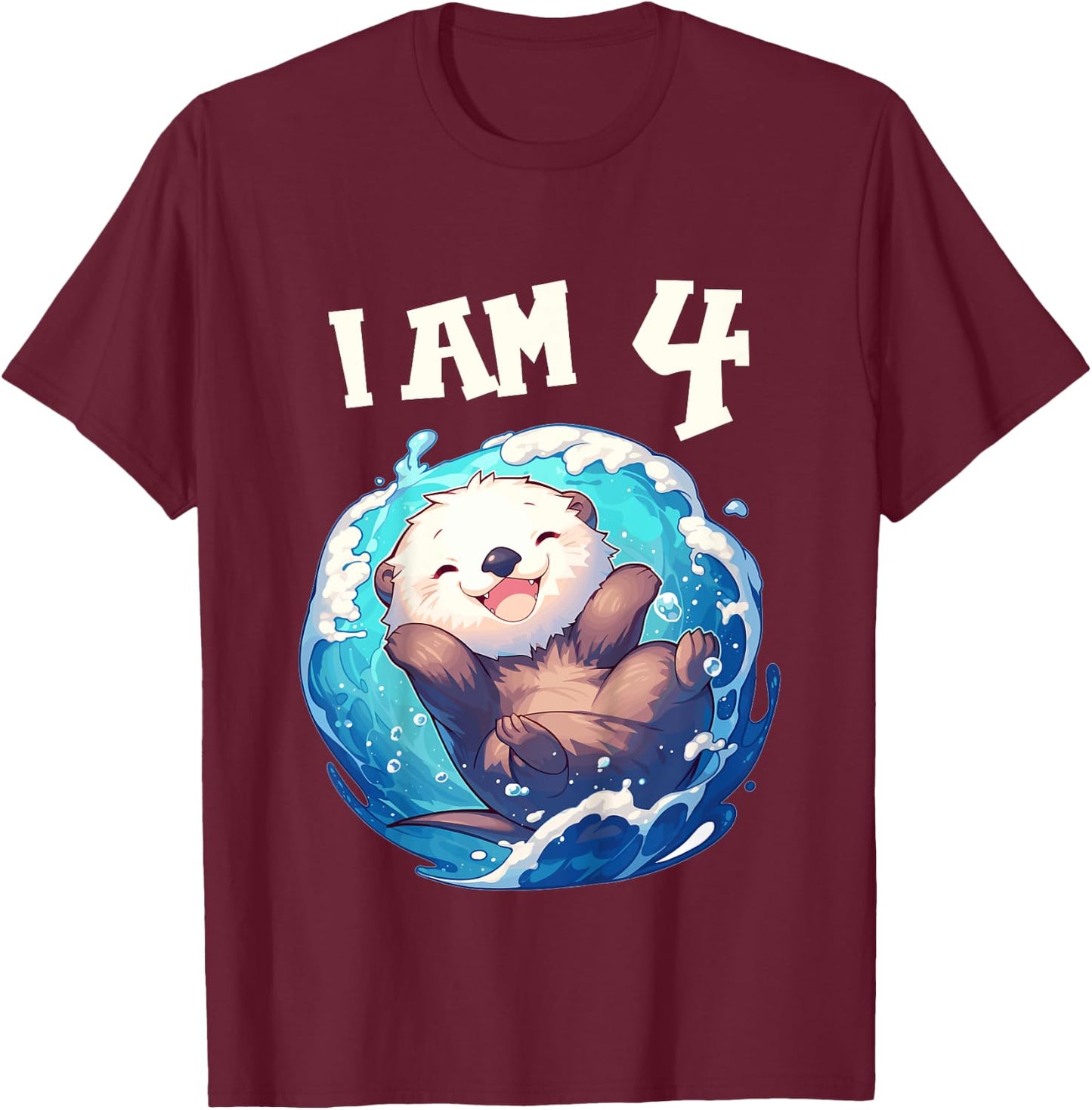 Kids 4 Years old 4 birthday Sea Otters Boy Girl Sea Otter T-Shirt - T-Shirt | Maroon