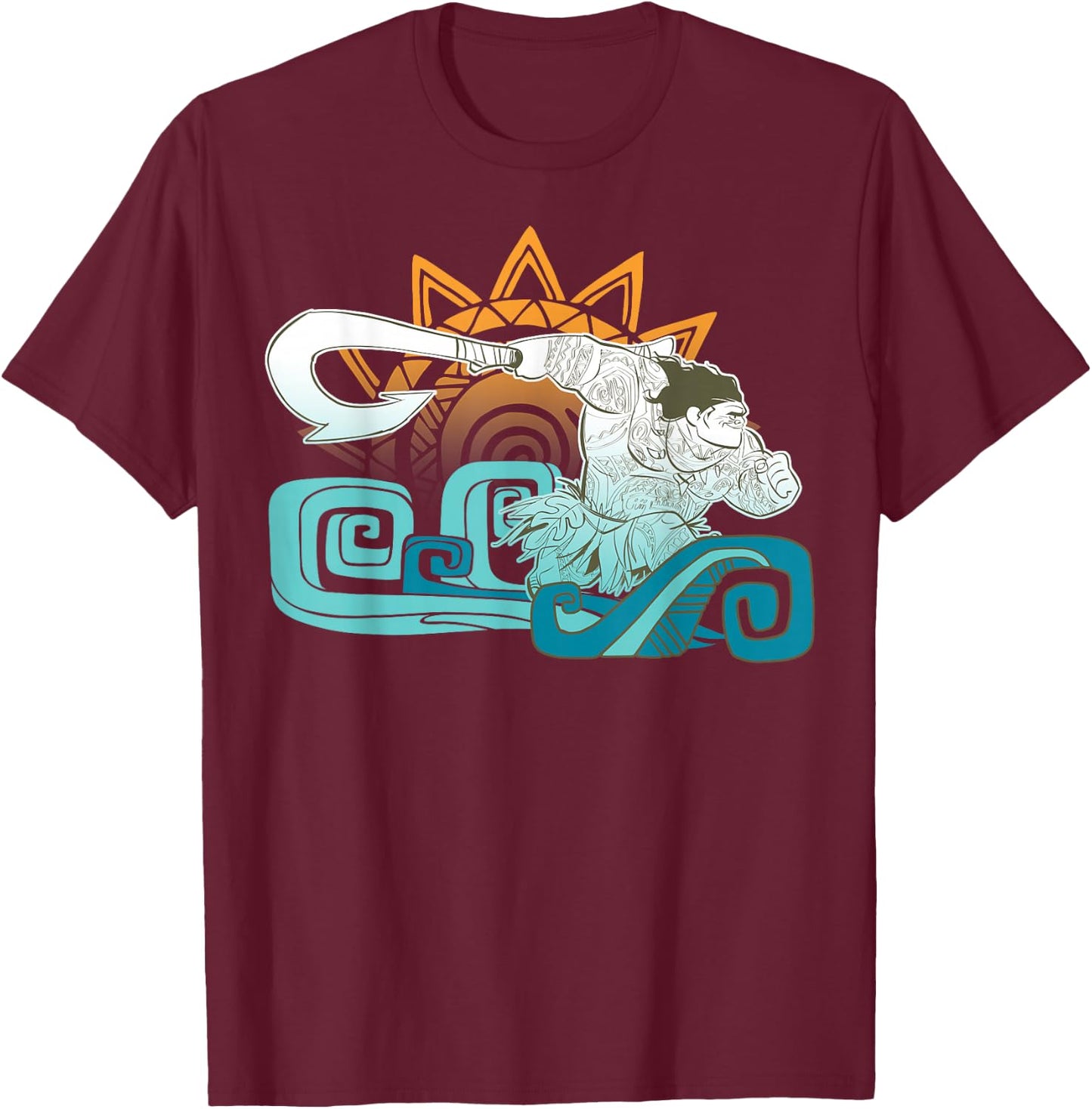 Disney Moana Maui Hook Surf and Sun Gradient Graphic T-Shirt - T-Shirt | Maroon
