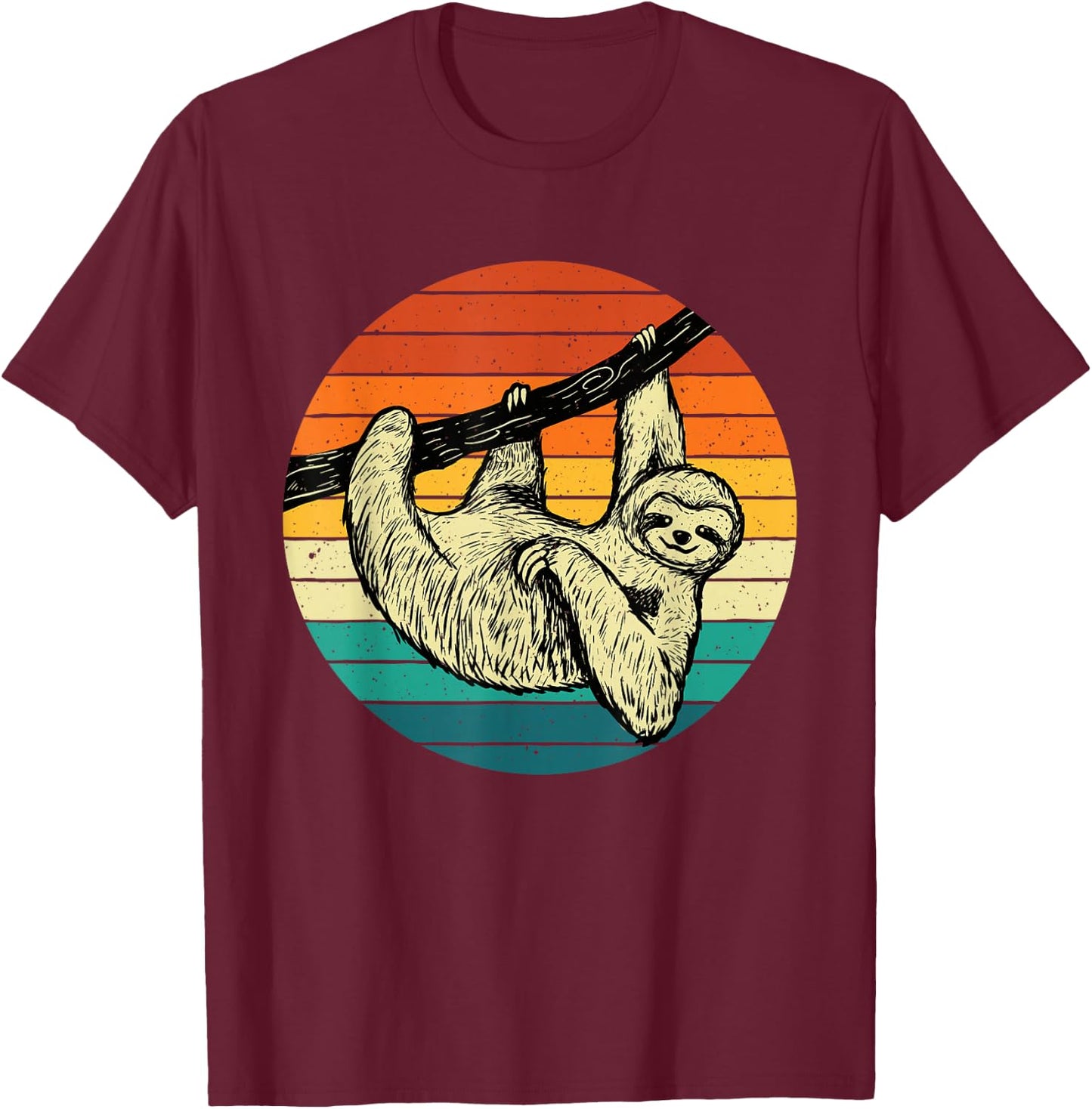 Sloth Hugging Branch - Retro Vintage Animal Lover Zookeeper T-Shirt - T-Shirt | Maroon