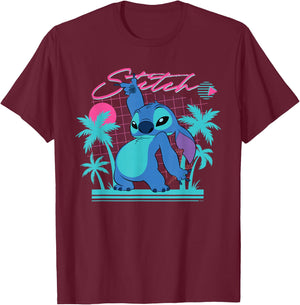 Disney Stitch Retro '90s Couples Matching Valentine's Stitch , Black, S T-Shirt - T-Shirt | Maroon