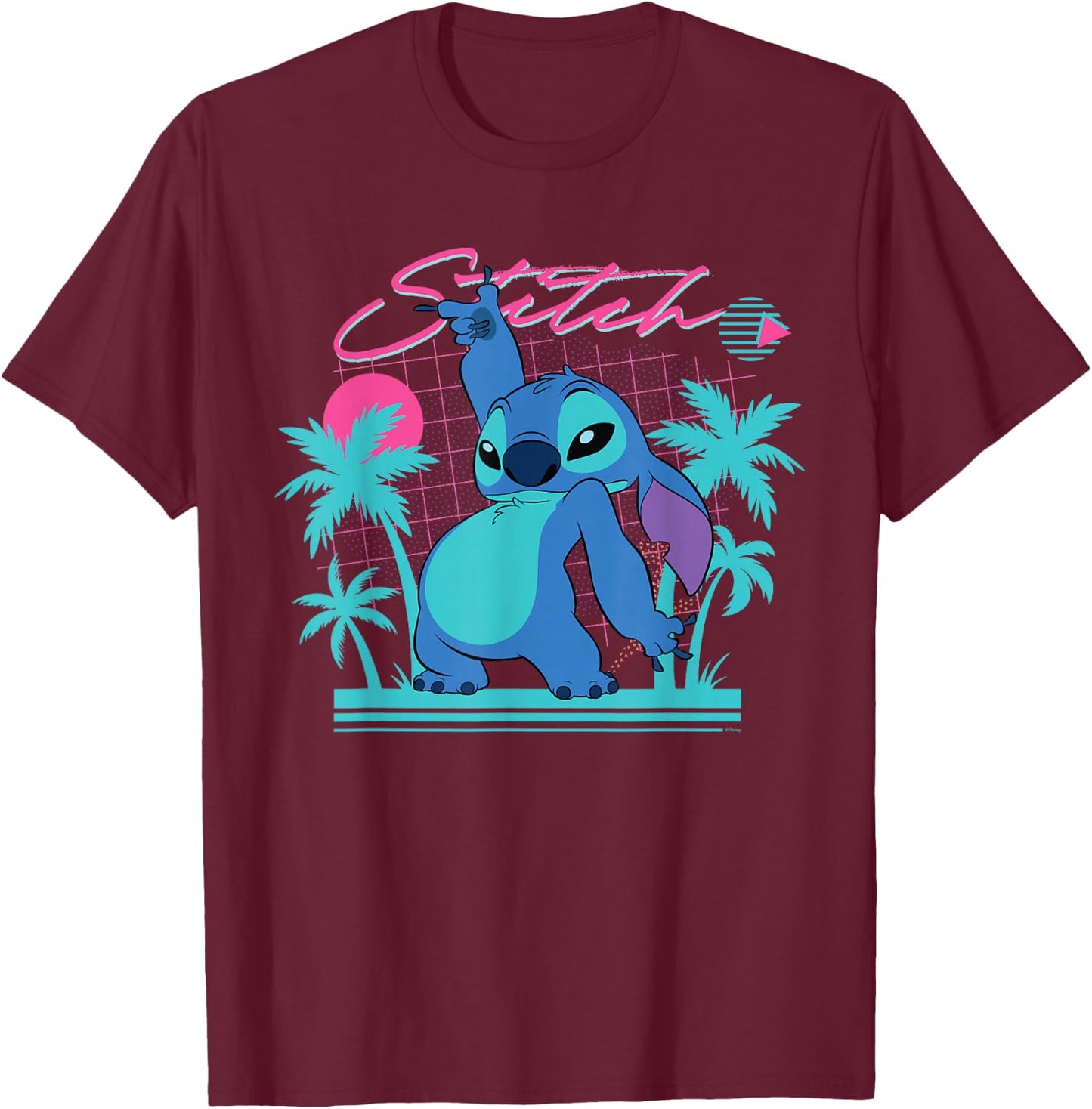Disney Stitch Retro ’90s Couples Matching Valentine’s Stitch T-Shirt - T-Shirt | Maroon