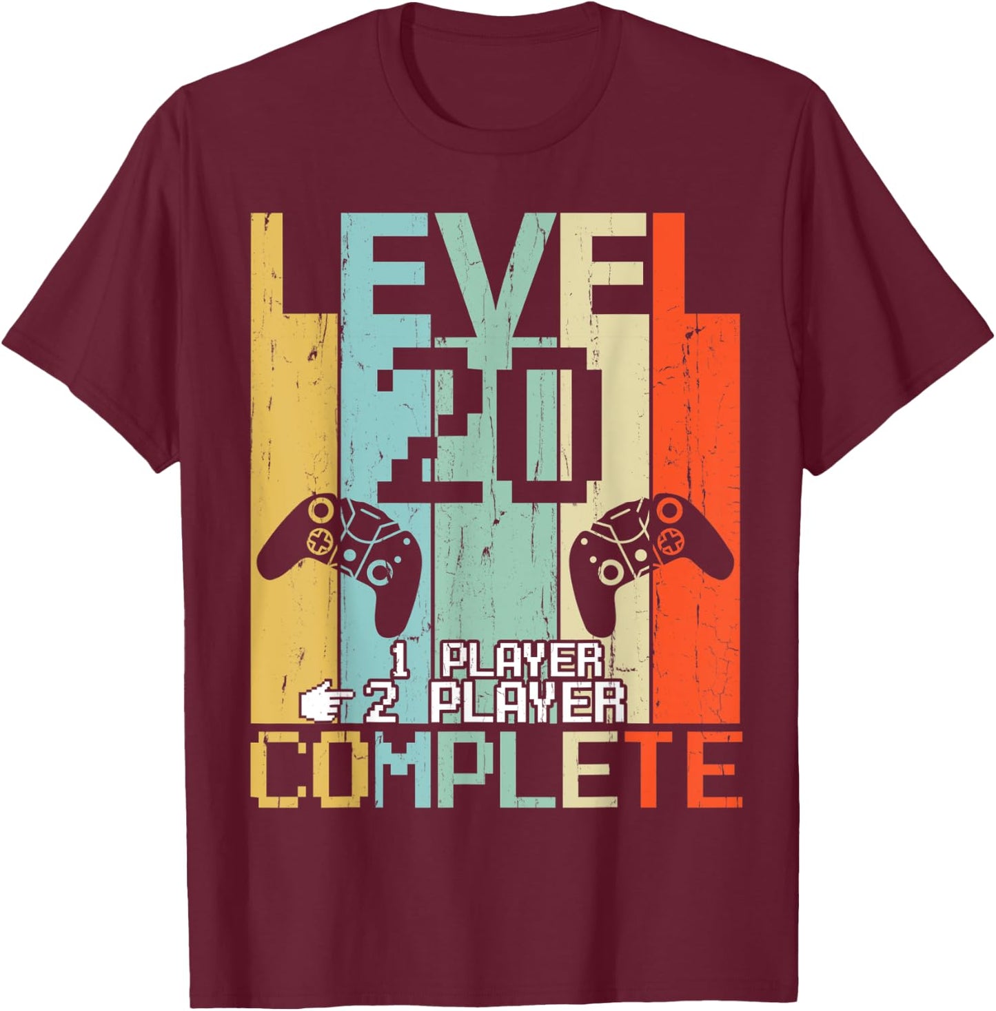 Level 20 Years Complete Gamer Couple Vintage Retro Shirt T-Shirt - T-Shirt | Maroon