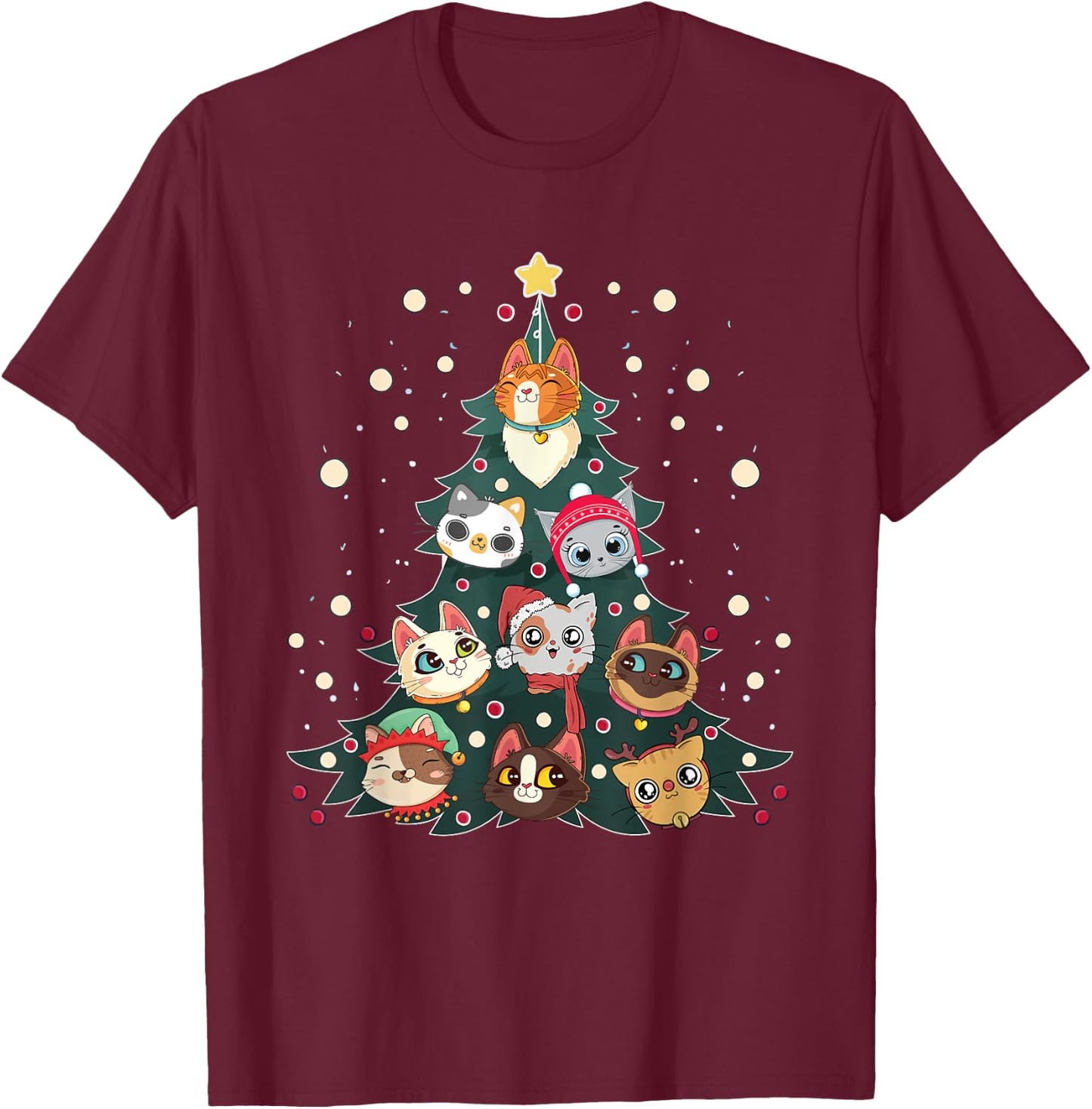 Merry Catmas Funny Christmas Tree, Cats Xmas Meow Christmas T-Shirt - T-Shirt | Maroon