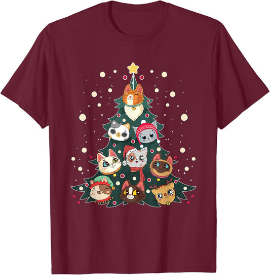 Merry Catmas Funny Christmas Tree, Cats Xmas Meow Christmas T-Shirt - T-Shirt | Maroon