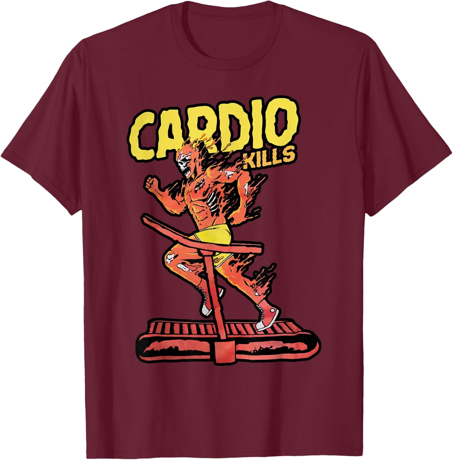 Cardio Kills Skeleton Skull Funny Running Marathon Runner T-Shirt - T-Shirt | Maroon