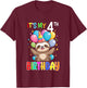 Sloth Birthday 4 Birthday Party Boys Girls 4th Birthday T-Shirt - T-Shirt | Maroon