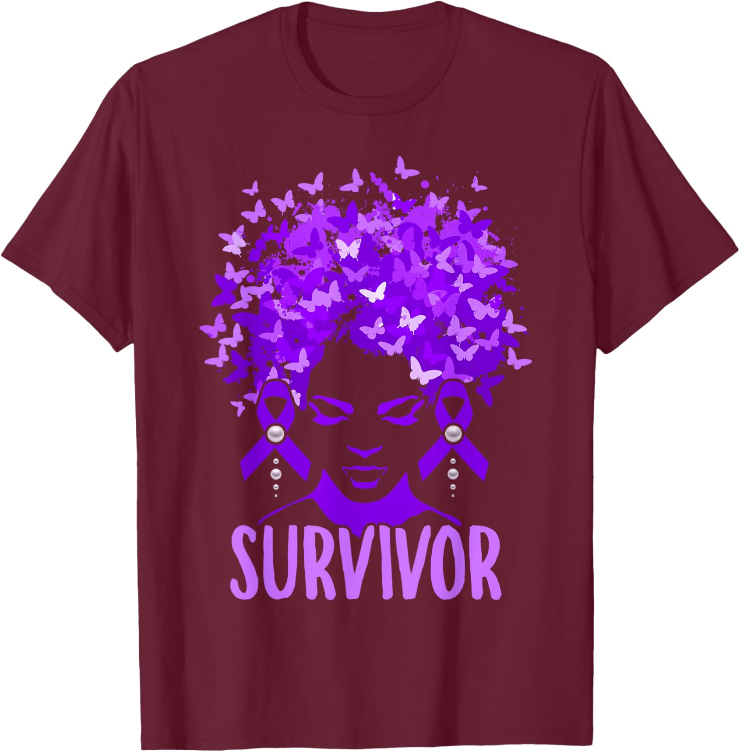 Domestic Violence Women Purple Butterflies Survivors T-Shirt - T-Shirt | Maroon