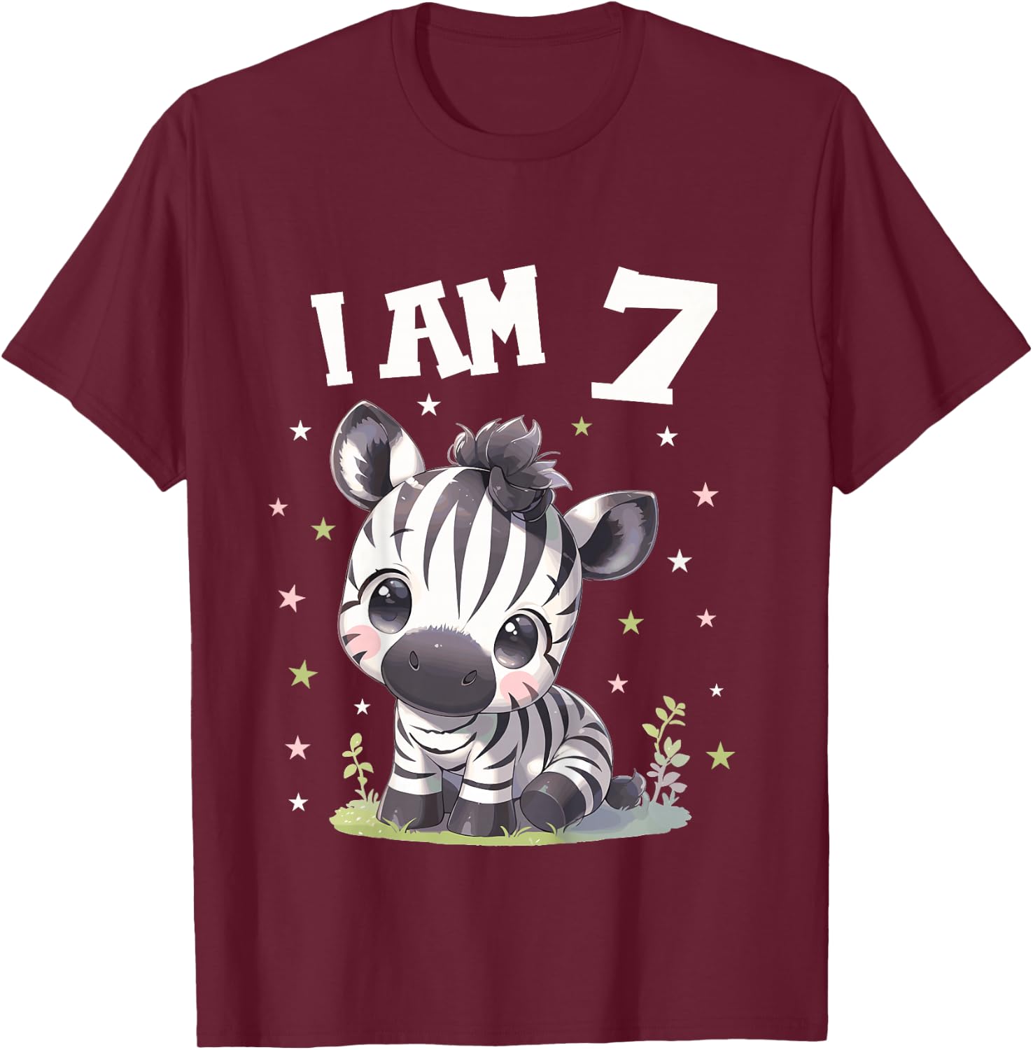 Kids 7 Years old 7 birthday Zebras Boy Girl Zebra T-Shirt - T-Shirt | Maroon