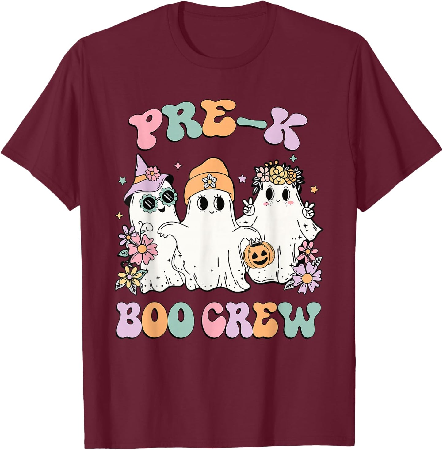 Teacher Boo Crew Pre K Cute Ghost Halloween Costume T-Shirt - T-Shirt | Maroon