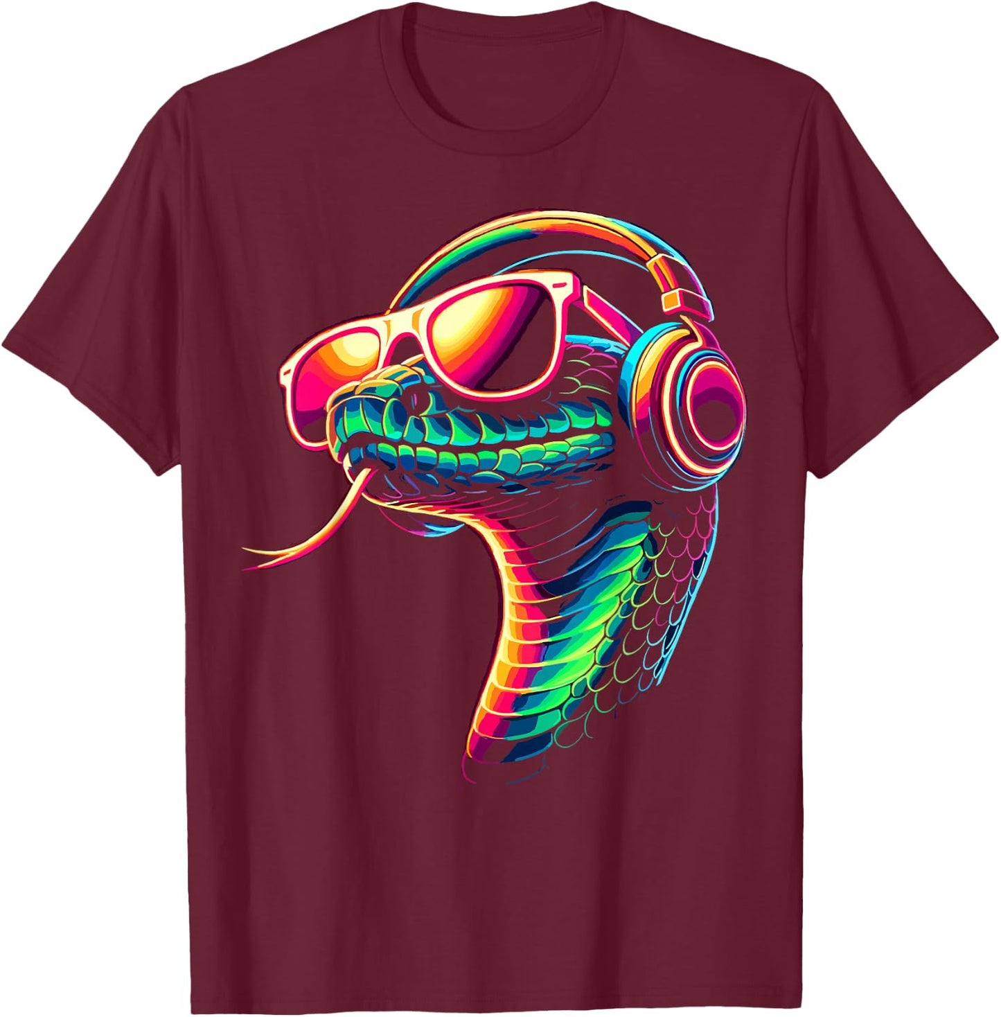 Snake With Sunglasses And DJ Headphones T-Shirt - T-Shirt | Maroon
