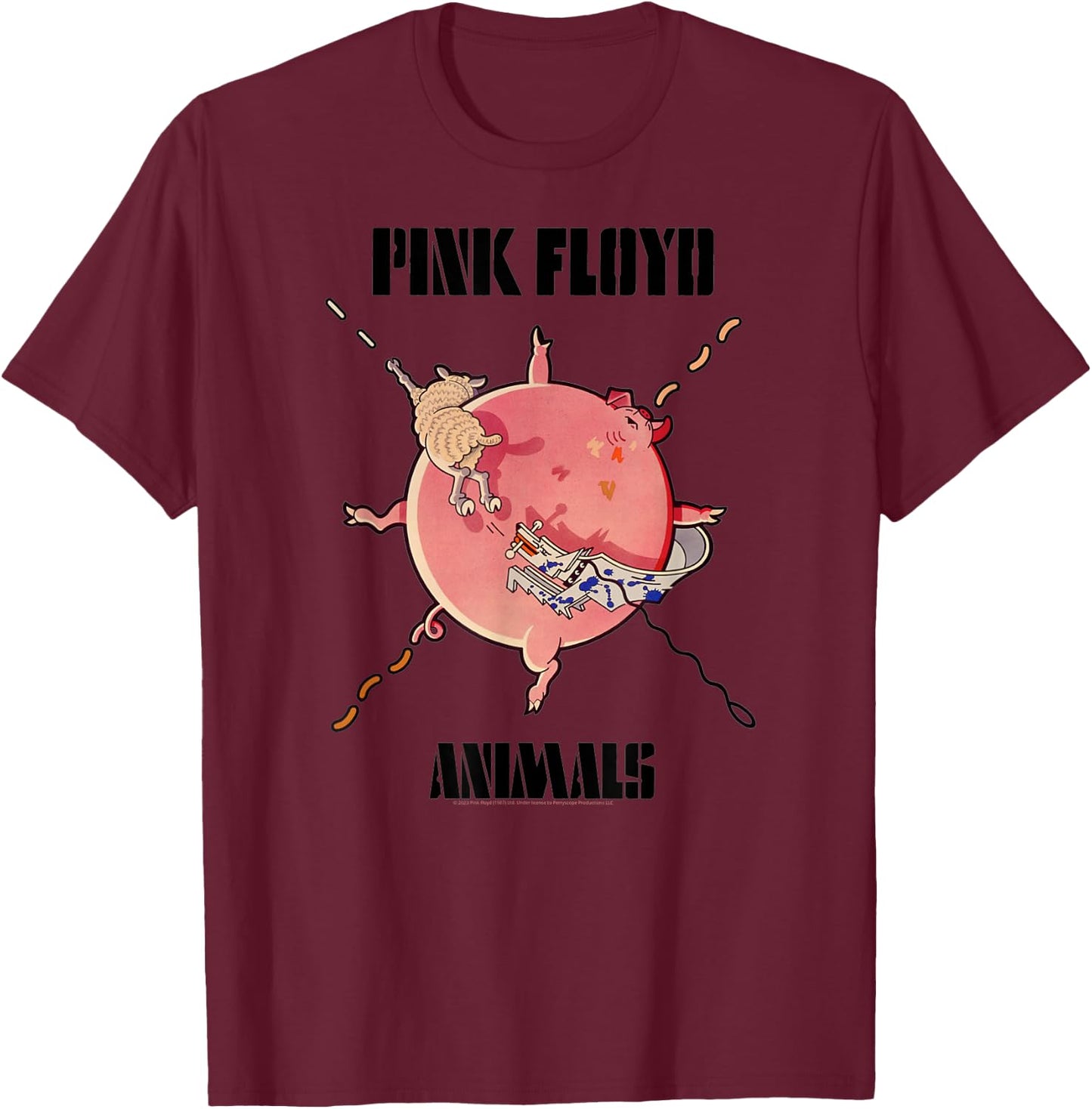 Official Pink Floyd Fat Pig Rock Music Band Retro T-Shirt - T-Shirt | Maroon