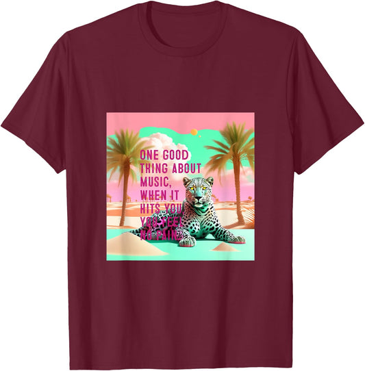 Gray Leopard Desert Graphic with Inspirational Music Quote T-Shirt - T-Shirt | Maroon