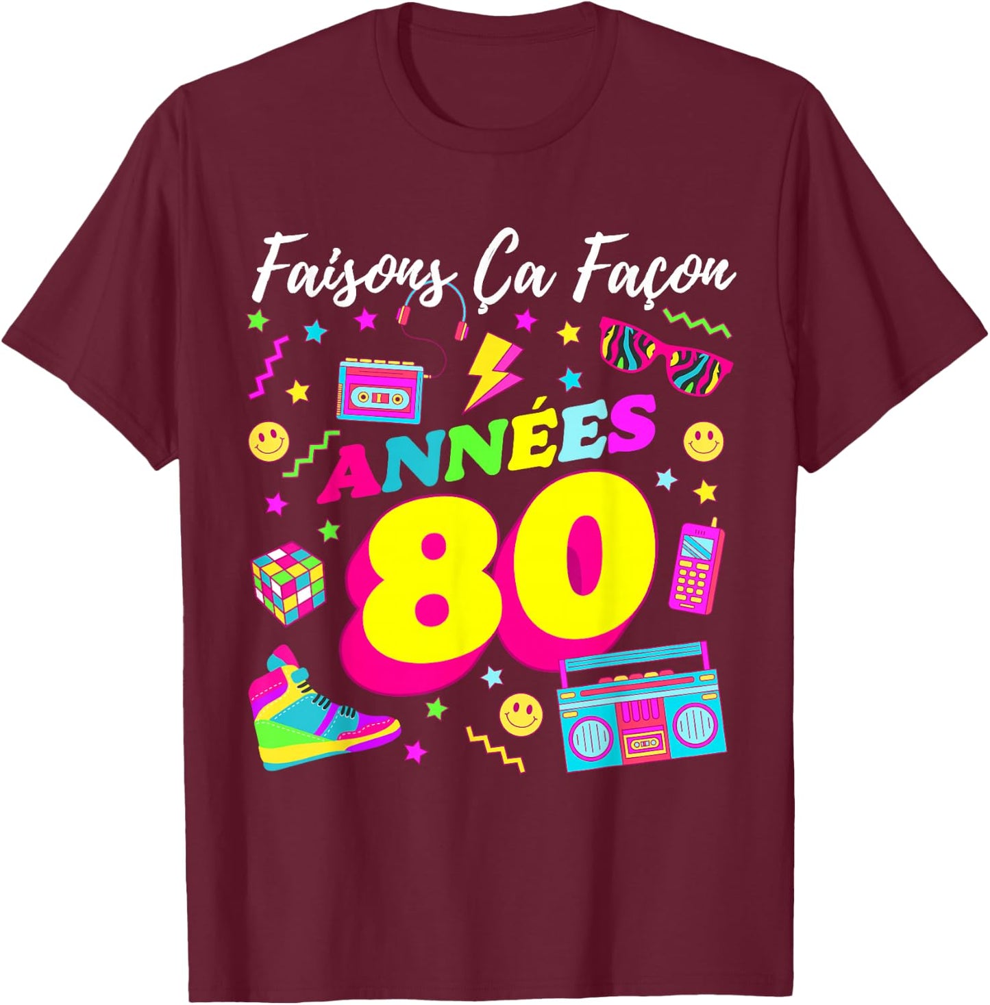 Party 80s Birthday Party 80s Retro Style , Black, S T-Shirt - T-Shirt | Maroon