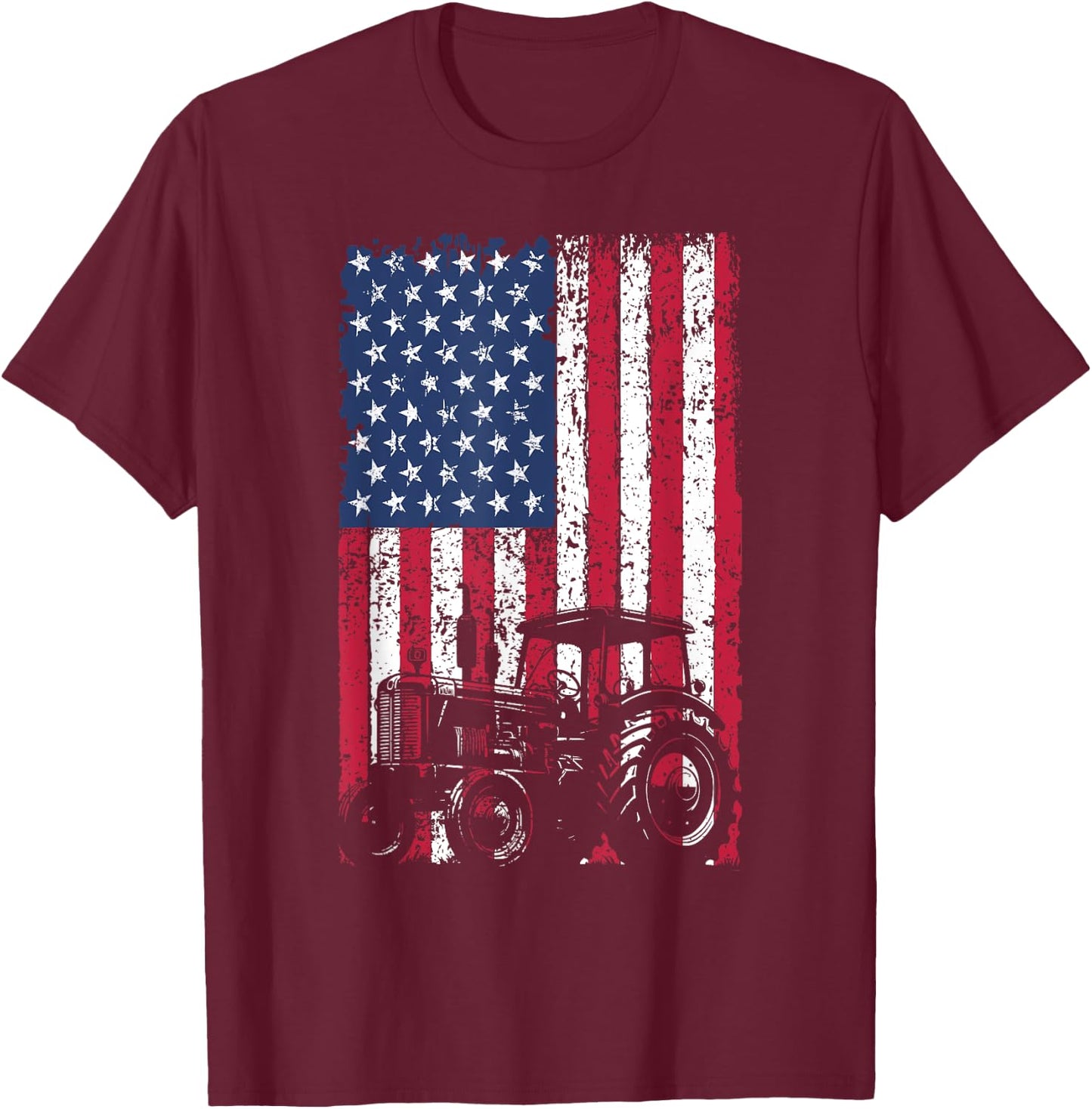 Patriotic Tractor American Flag Farm Tractor Proud Farmer T-Shirt - T-Shirt | Maroon