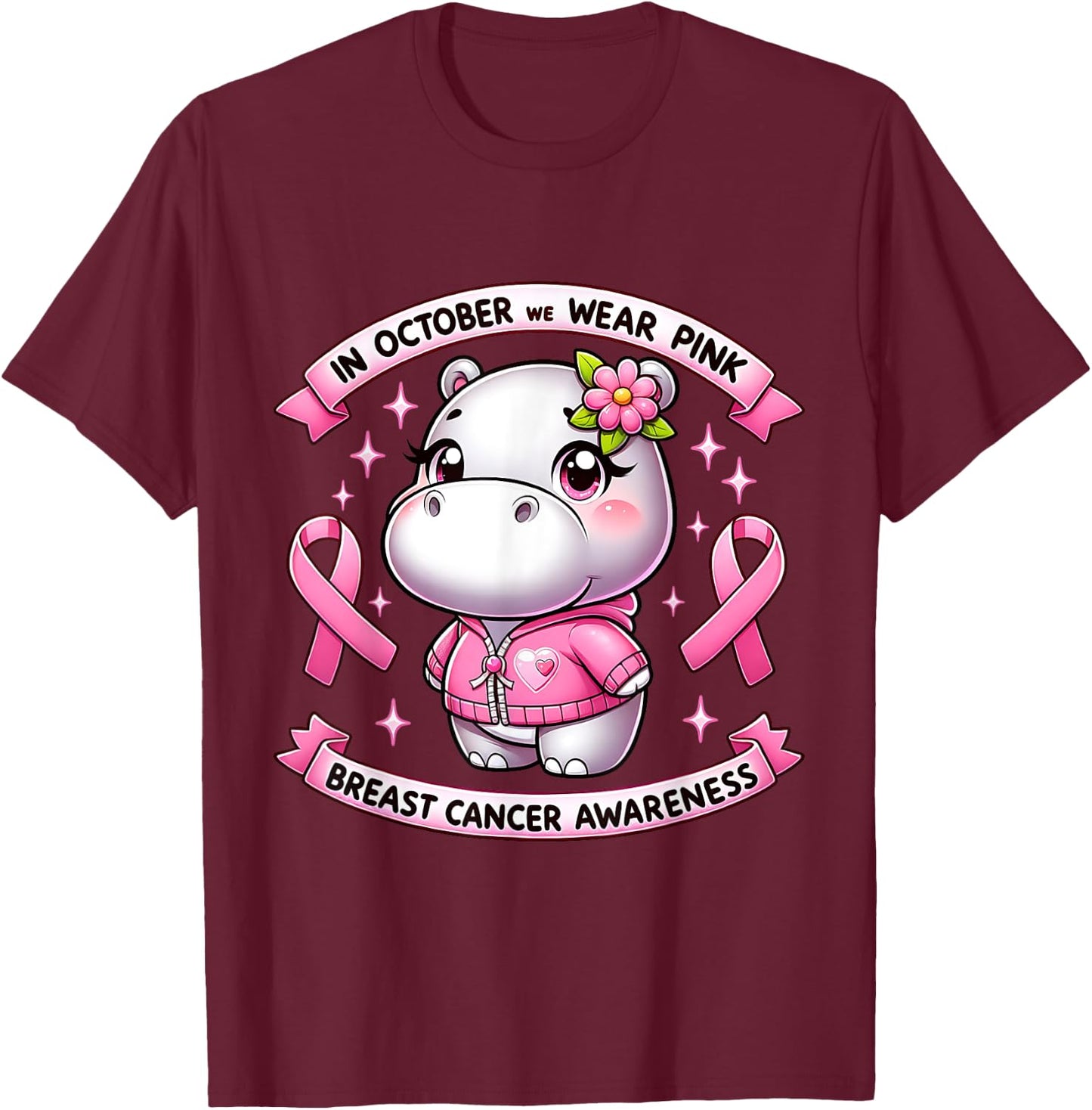 In October We Wear Pink Breast Cancer Awareness Month 2024 T-Shirt - T-Shirt | Maroon