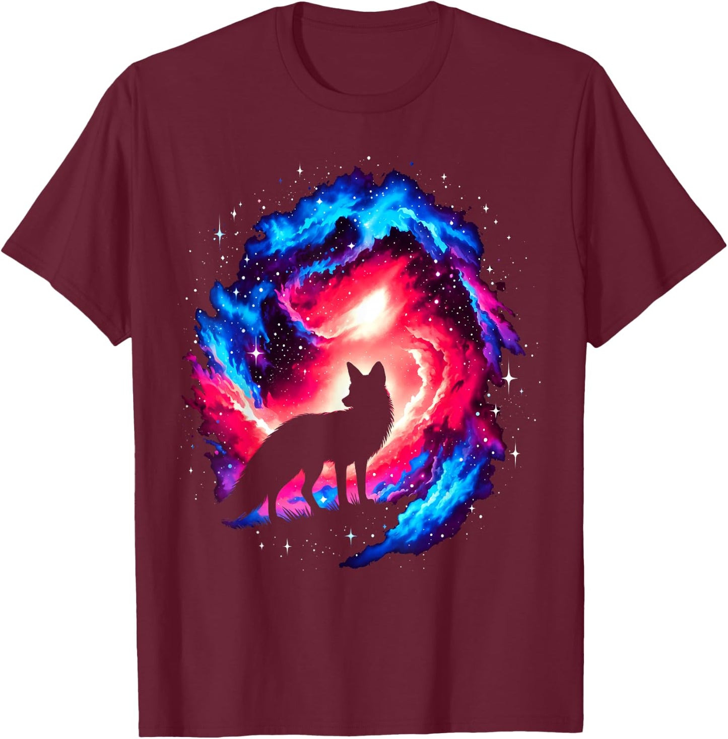 Cool Cosmic Fox Galaxy Graphic Space Art T-Shirt - T-Shirt | Maroon