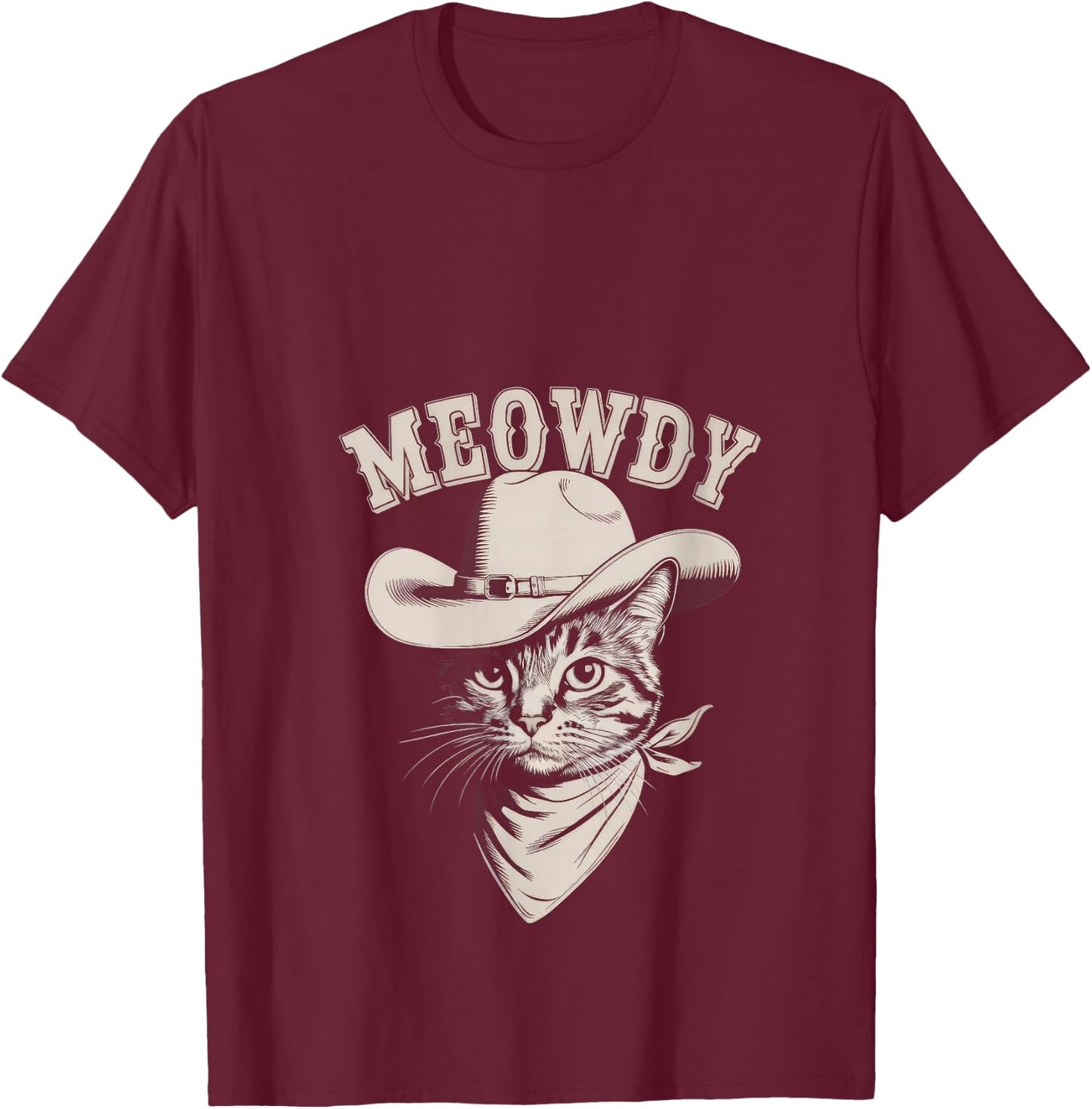 Meowdy Cat Funny Cowboy Western Graphic Cat Lady Cat Dad V-Neck T-Shirt - T-Shirt | Maroon