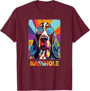 Mom & Dad of a Basshole - Basset Hound with Glasses -Adults Black Short Sleeve T-Shirt - T-Shirt | Maroon