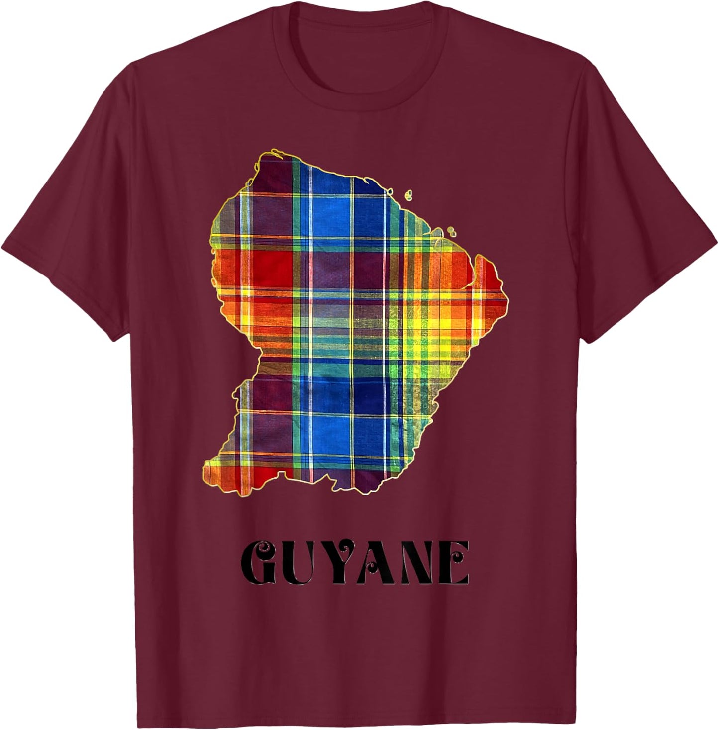 French Guiana Madras Man Woman And Child , Black, S T-Shirt - T-Shirt | Maroon