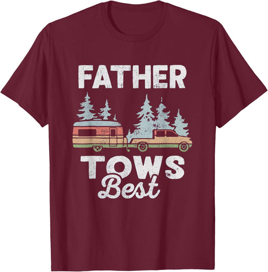 Father Tows Best Mountains Forest Camping Fathers Day Funny T-Shirt - T-Shirt | Maroon