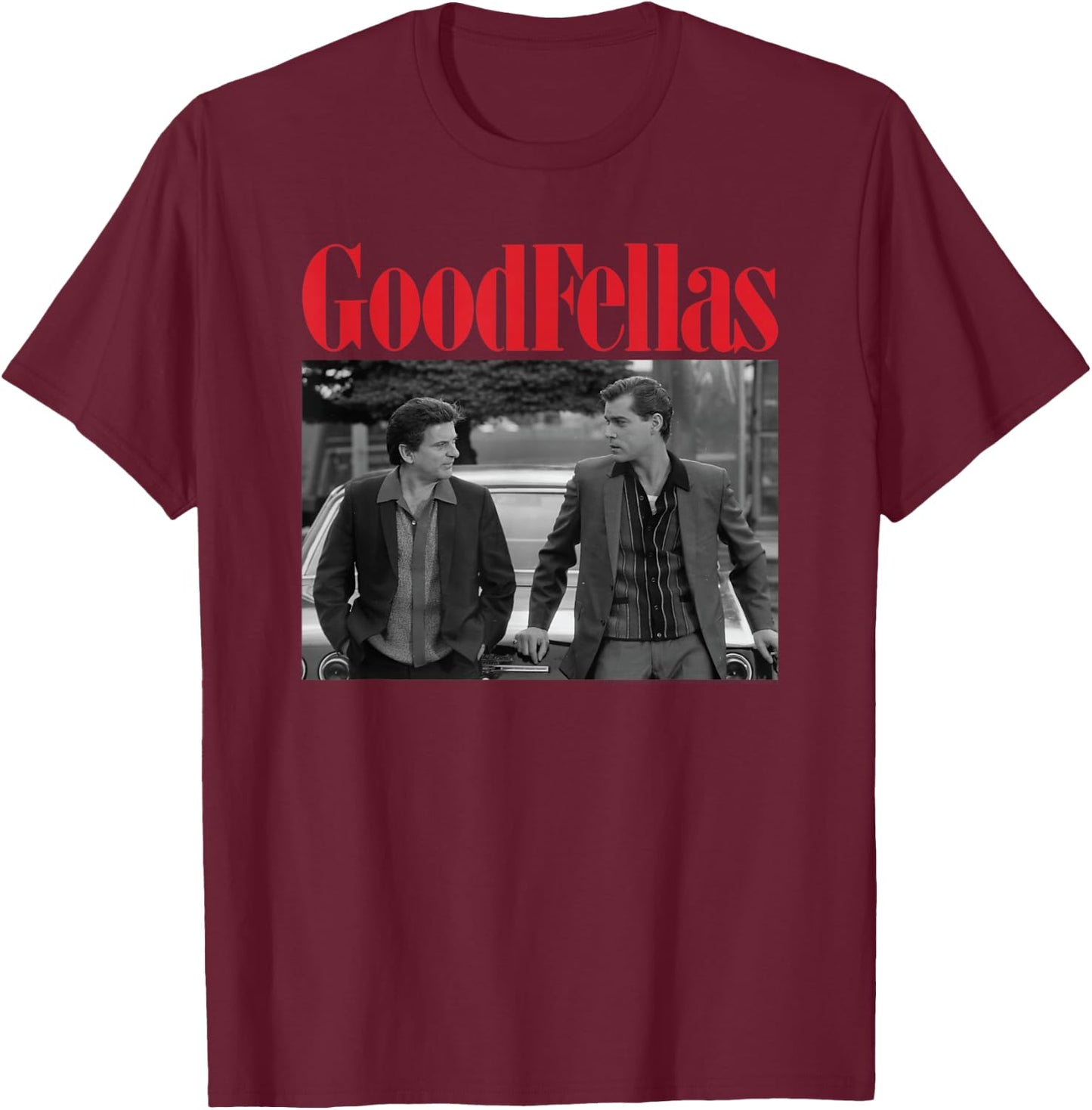 Goodfellas Herren Schwarz Cartoon Klassisch Crew-Kragen Halbarm Klein EU Klein Regular T-Shirt - T-Shirt | Maroon
