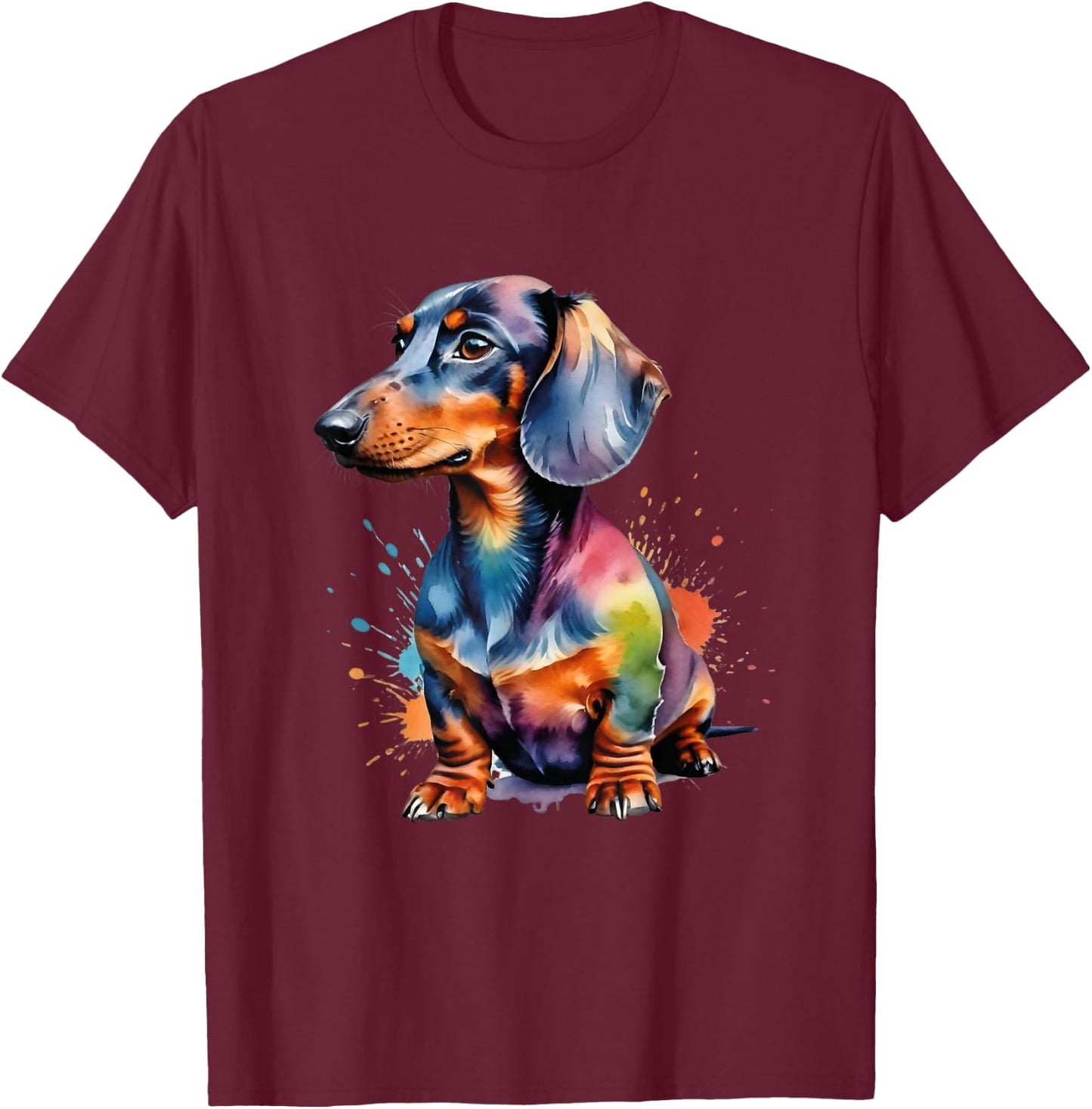 Colorful Wiener & Dachshund T-Shirt - T-Shirt | Maroon