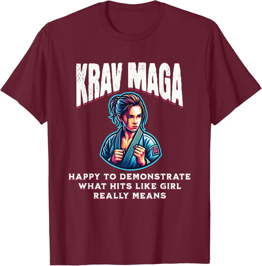 Krav Maga Girl Krav Maga Equipment MMA Items Krav Maga , Black, S T-Shirt - T-Shirt | Maroon
