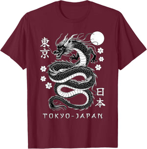 Japanese Dragon Tokyo Japan 80's Asian Mythical Anime Tattoo T-Shirt - T-Shirt | Maroon