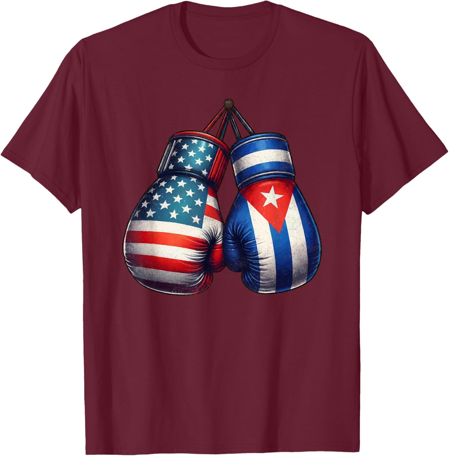 Vintage Cuba Boxing Gloves American USA Cuban Flag Boxer T-Shirt - T-Shirt | Maroon