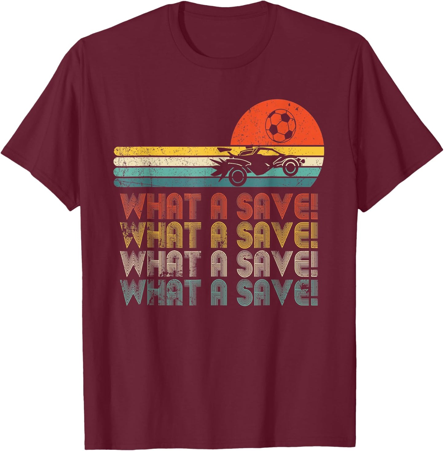 What a save Vintage Retro Rocket Soccer Car T-Shirt - T-Shirt | Maroon