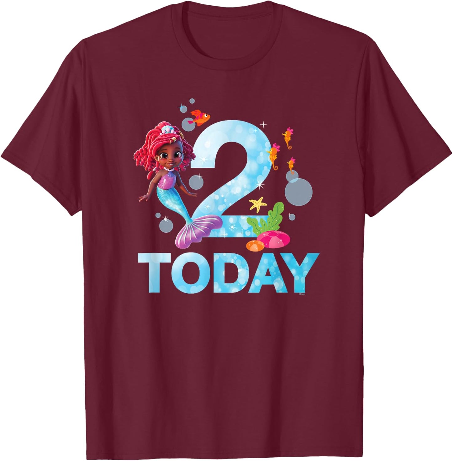 Disney Junior’s Ariel Second Birthday 2 Years Old Today T-Shirt - T-Shirt | Maroon