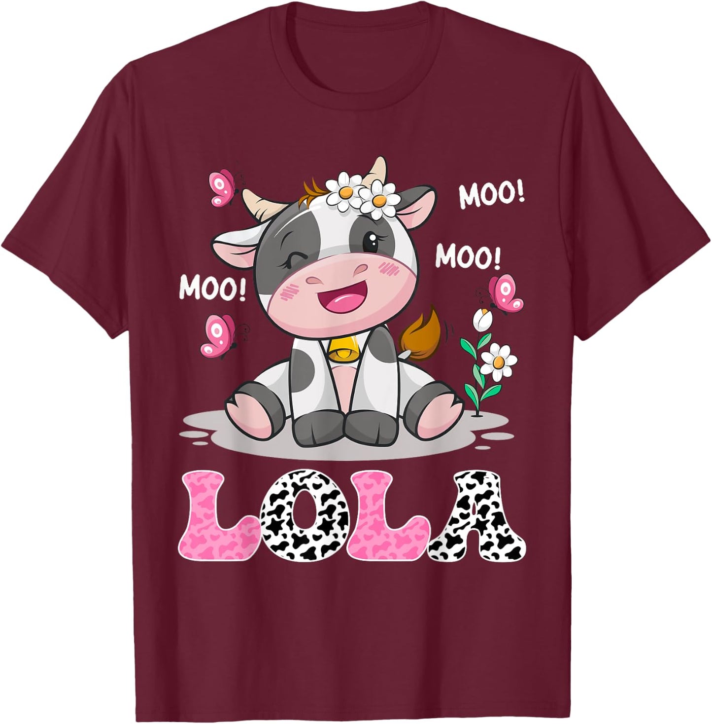 Lola Cute Cow Moo Moo Farmer Birthday Family Matching T-Shirt - T-Shirt | Maroon