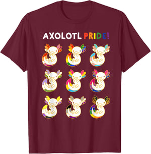 Axolotl Pride LGBT Kawaii Axolotls Rainbow Gay Pride Month T-Shirt - T-Shirt | Maroon