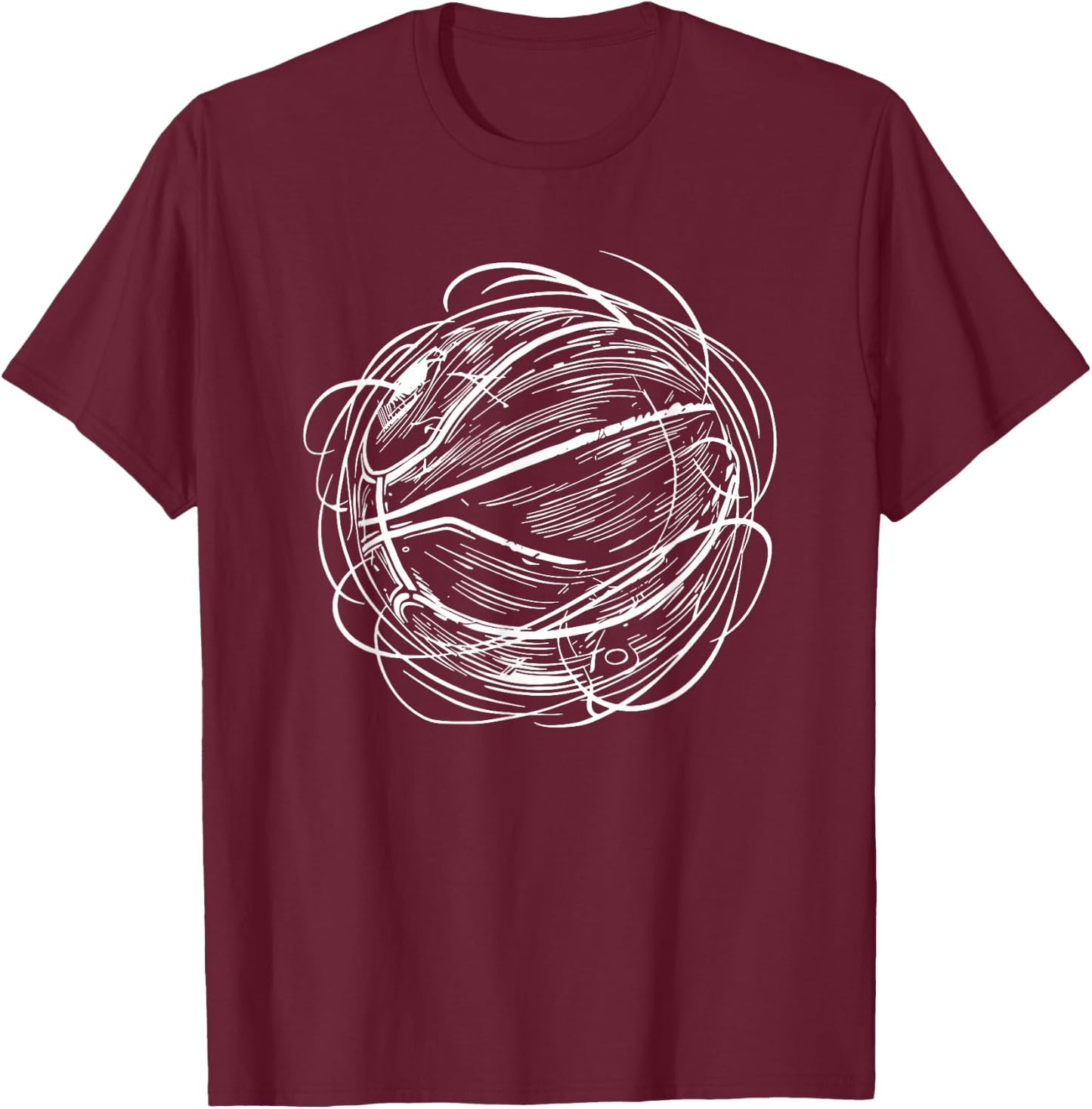 Basketball Ball Sketch Sports T-Shirt - T-Shirt | Maroon