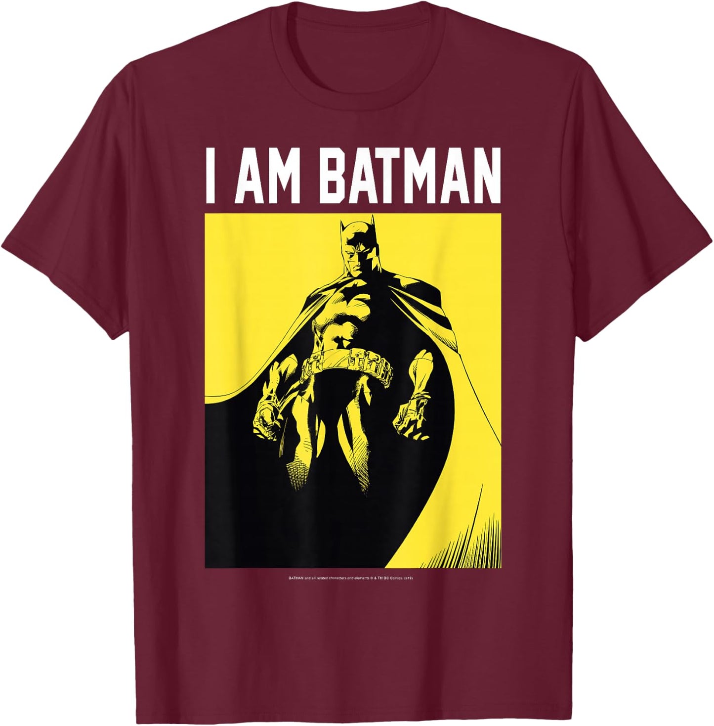 DC Comics I Am Batman Yellow Dark Poster Fill Small T-Shirt - T-Shirt | Maroon