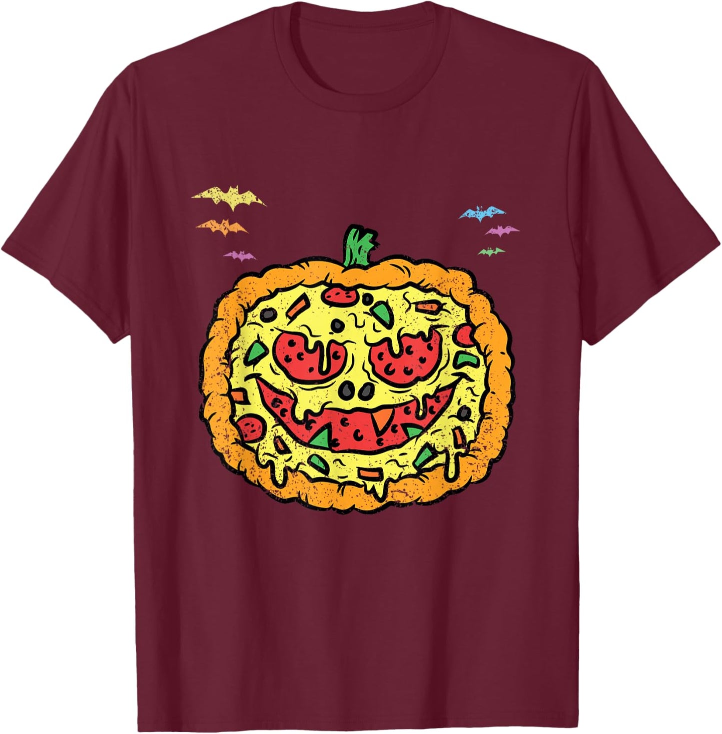 Pumpkin Pizza Hallowen Costume Scary Jack O Lantern Foodie T-Shirt - T-Shirt | Maroon