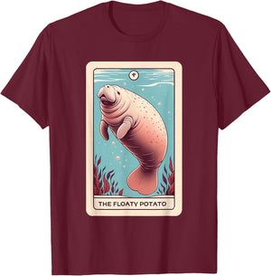 Manatee "Floaty Potato" Funny Tarot Card T-Shirt - T-Shirt | Maroon