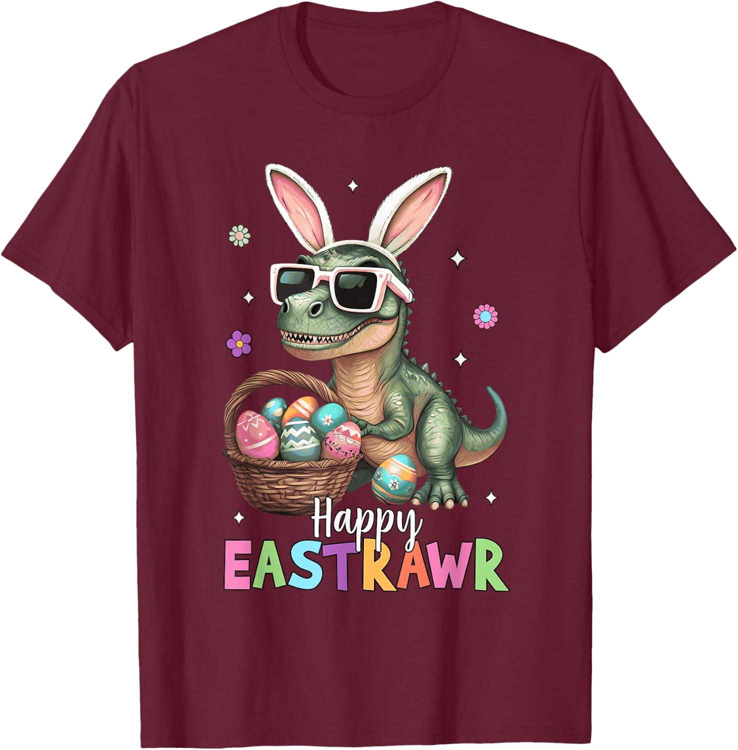 Happy Eastrawr T Rex Easter Bunny Dinosaur Eggs Boys Kids T-Shirt - T-Shirt | Maroon