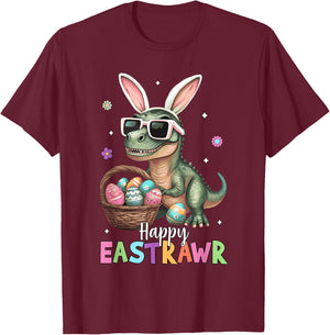 Happy Eastrawr T Rex Easter Bunny Dinosaur Eggs Boys Kids T-Shirt - T-Shirt | Maroon