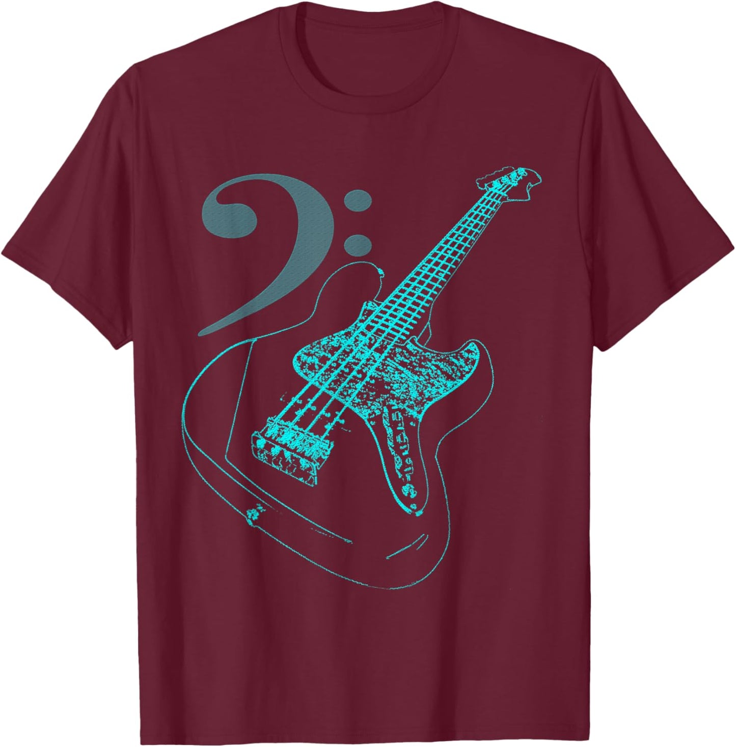 Bass with Clef for Bassists & Bass Player T-Shirt - T-Shirt | Maroon