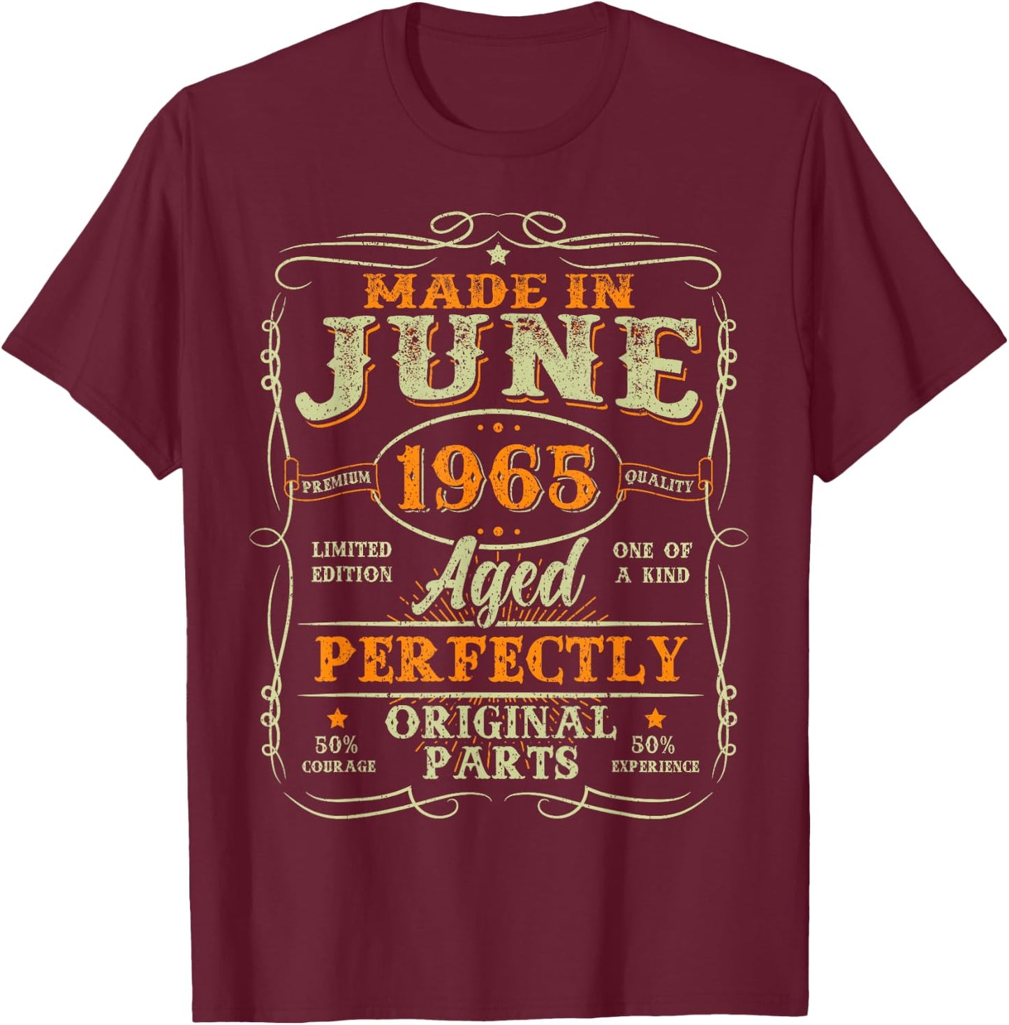 60 Years Old Made In June 1965 Vintage 60th Birthday Men Dad T-Shirt - T-Shirt | Maroon