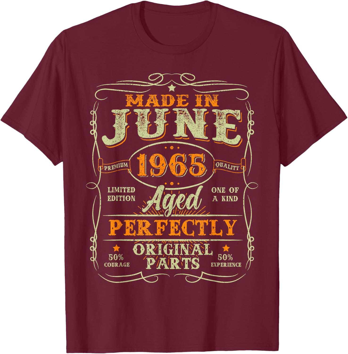 60 Years Old Made In June 1965 Vintage 60th Birthday Men Dad T-Shirt - T-Shirt | Maroon